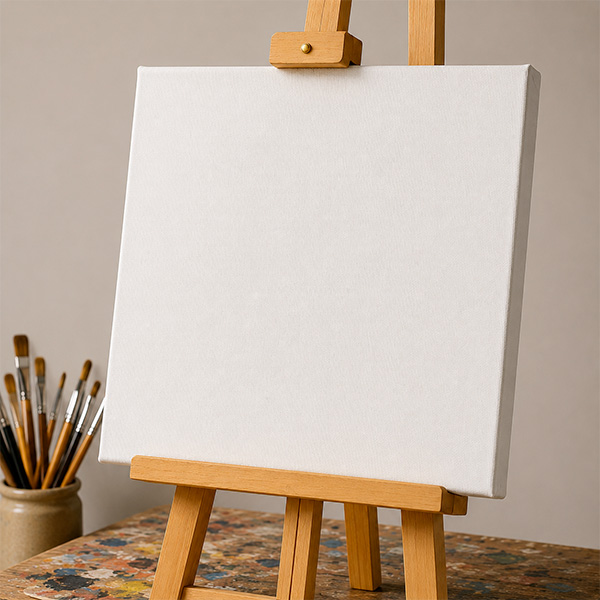 Still life with canvas and art materials